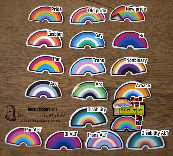 Pride rainbows - Small (Sparkles, glossy or rainbow glossy) 1€ / Big (Rainbow glossy or glossy) 2€